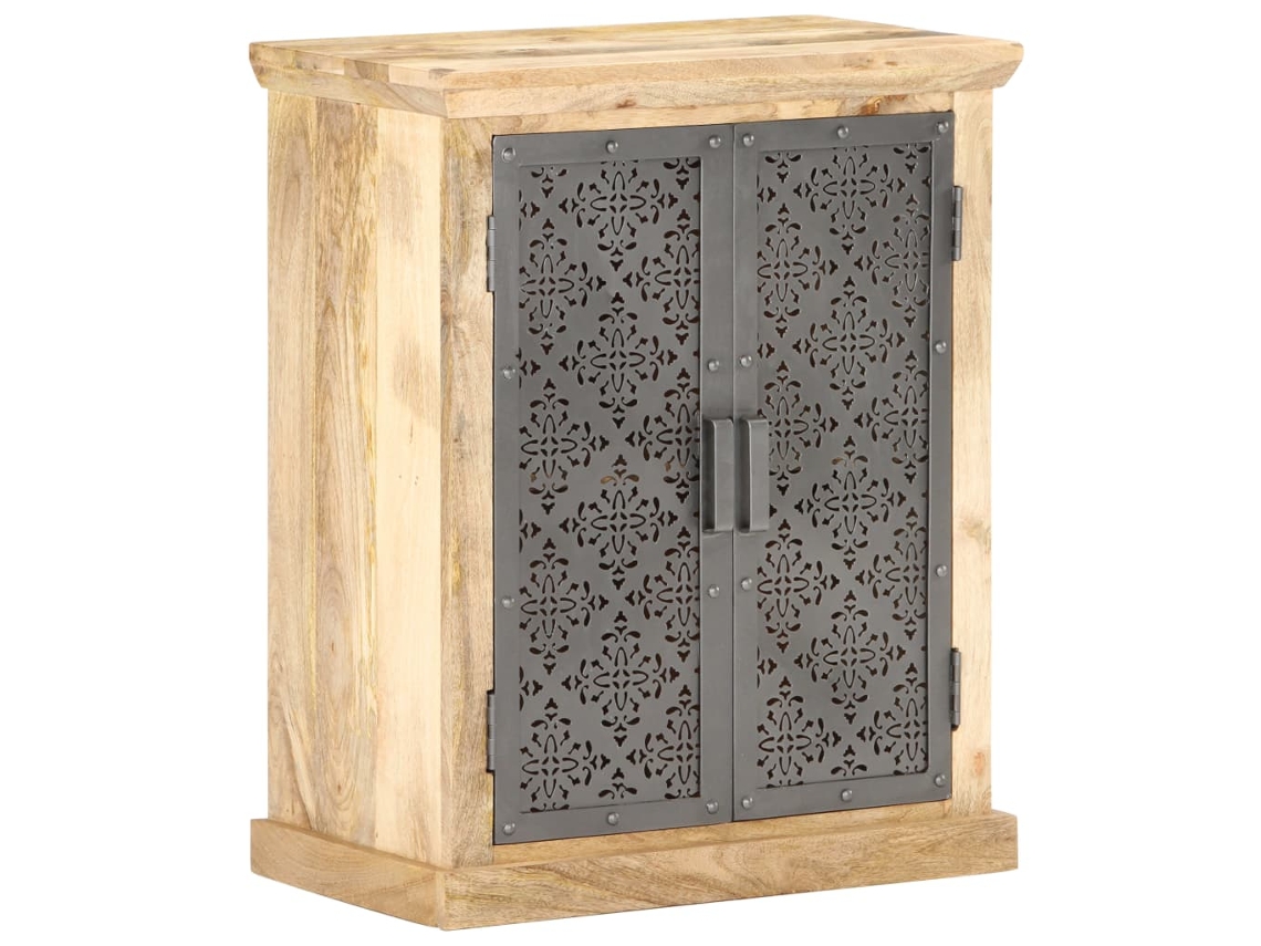 Vidaxl Aparador Com Portas De Aço 60x35x75 Cm Madeira Mangueira Maciça