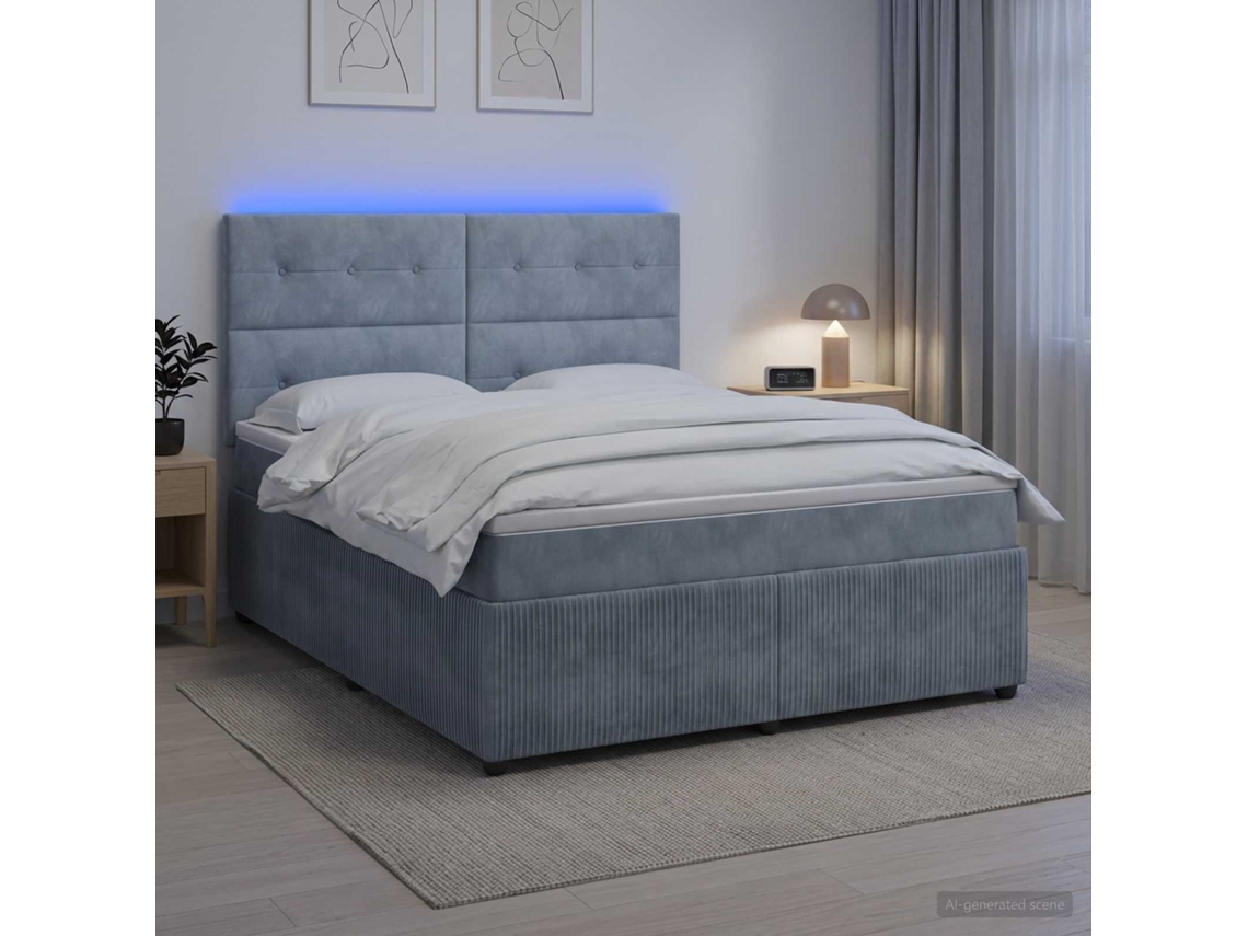 Vidaxl Cama Box Com Led E Colchão Cinzento-escuro 160 X 200 Cm Veludo