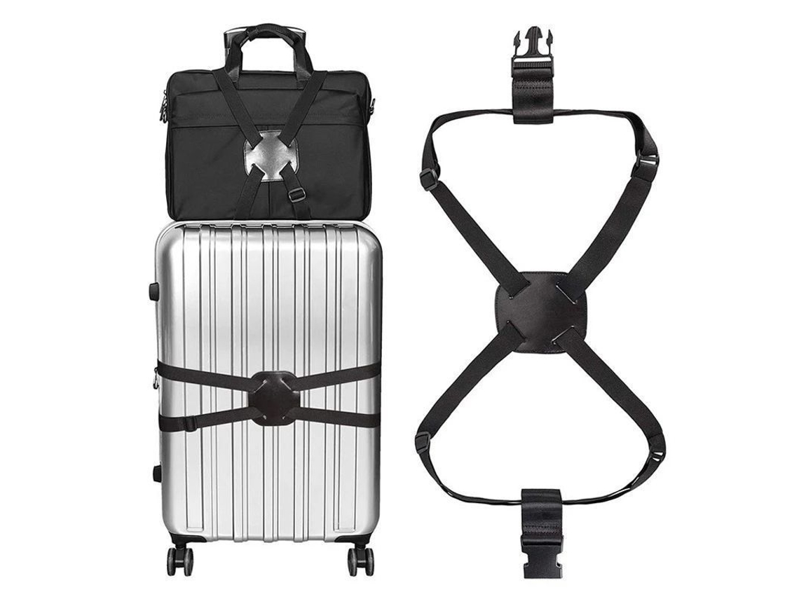 Alça Elástica Ajustável Para Mala De Viagem Com Fivela, Acessório Para Fechamento Seguro, Preta