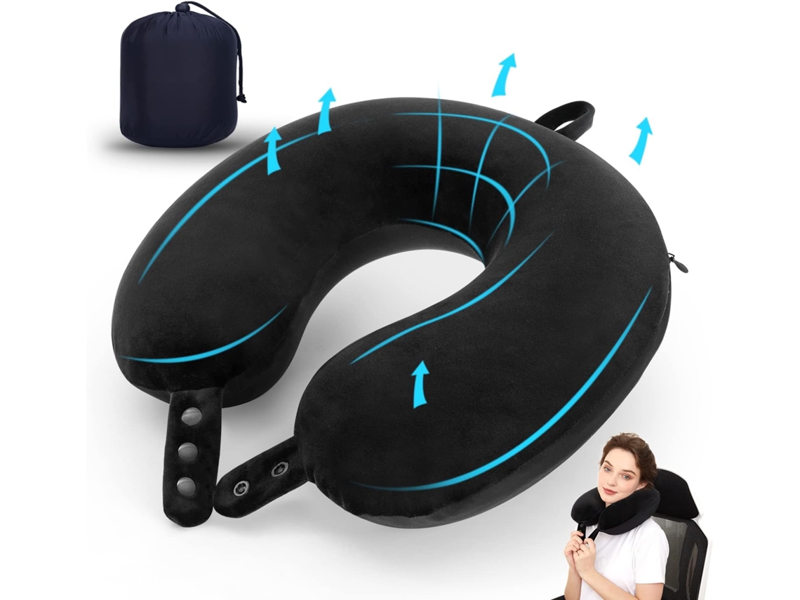 Almofada de Viagem em Espuma Viscoelástica para Apoio da Cabeça, Macio e Ajustável para Avião, Carro e Casa AQUAFORGE