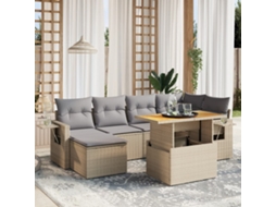 Vidaxl 7 Pcs Conjunto De Sofás P/ Jardim Com Almofadões Vime Pe Bege