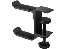 Suporte Duplo Para Fones De Ouvido, Sem Necessidade De Furar, Ajustável, Feito De Plástico Preto E Silicone, Para