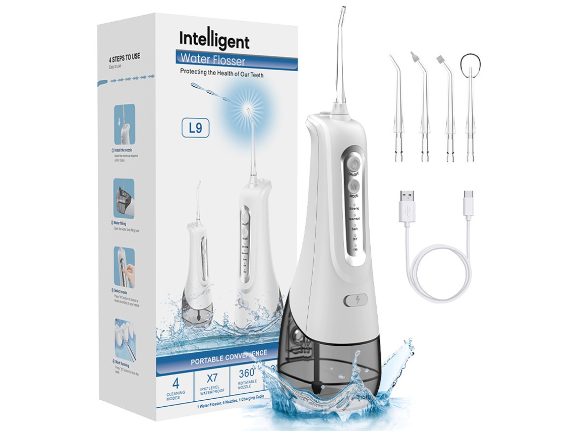 Irrigador Oral Dentário Recarregável, 4 Modos. para Aparelho e Gengivas Sensíveis Branco HEXINYIGJLY