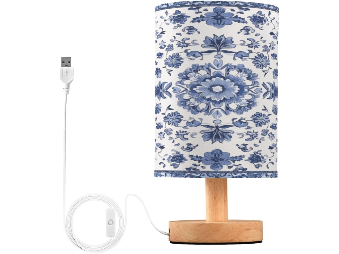 Abajur De Cabeceira Led Em Porcelana Azul E Branca Com Portas Usb, Luminária De Mesa, Luminária De Leitura, Luminária De