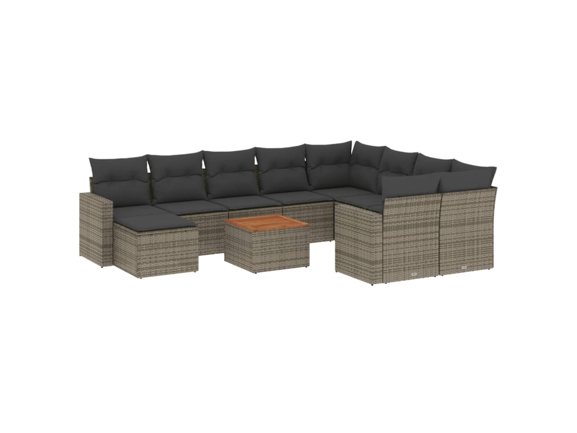 Conjunto de 11 Sofás de Jardim com Almofadões Vime Pe Cinzento MAISON EXCLUSIVE