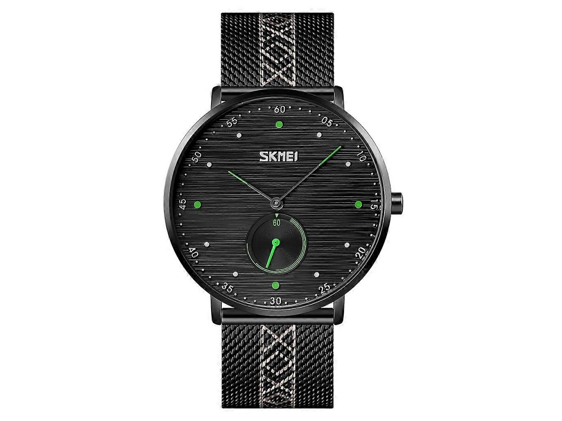 Relógio De Quartzo Masculino Skmei 9218 Com Mostrador Listrado Horizontal, Numerais Arábicos E Pulseira De Malha.