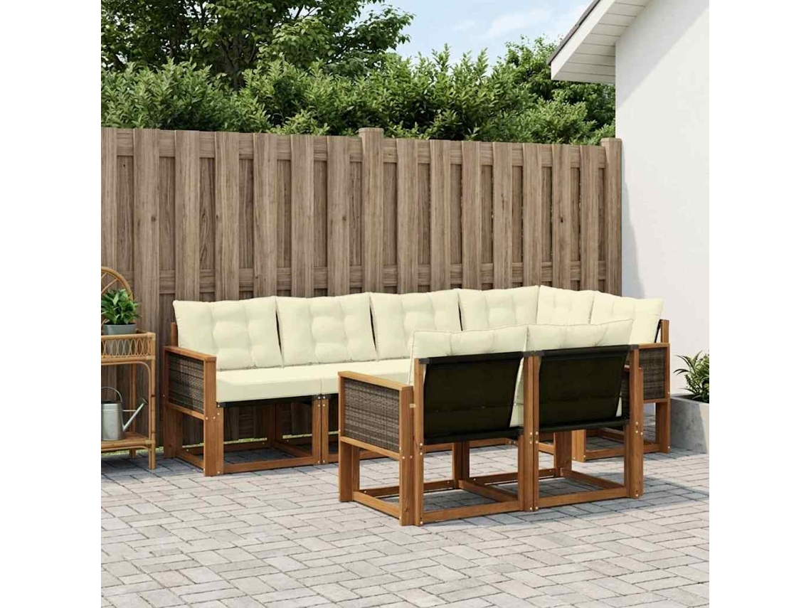 Vidaxl Conjunto De Sofás Para Exterior 7 Unid. Natural E Creme