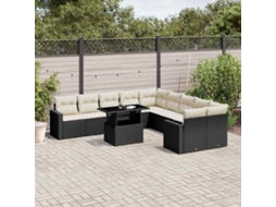 Vidaxl 11 Pcs Conjunto Sofás De Jardim C/ Almofadões Vime Pe Preto