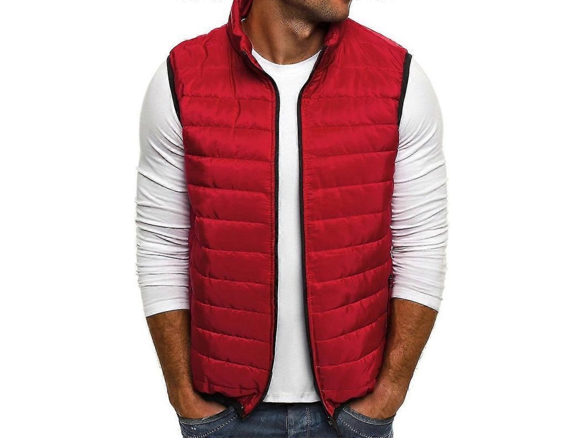 Colete De Inverno E Outono Para Homem Com Zíper De Cor Unica Moda Casual Vermelho