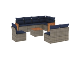 Conjunto de Sofá de Jardim, 9 Peças, Almofadas, Rattan Cinza MAISON EXCLUSIVE