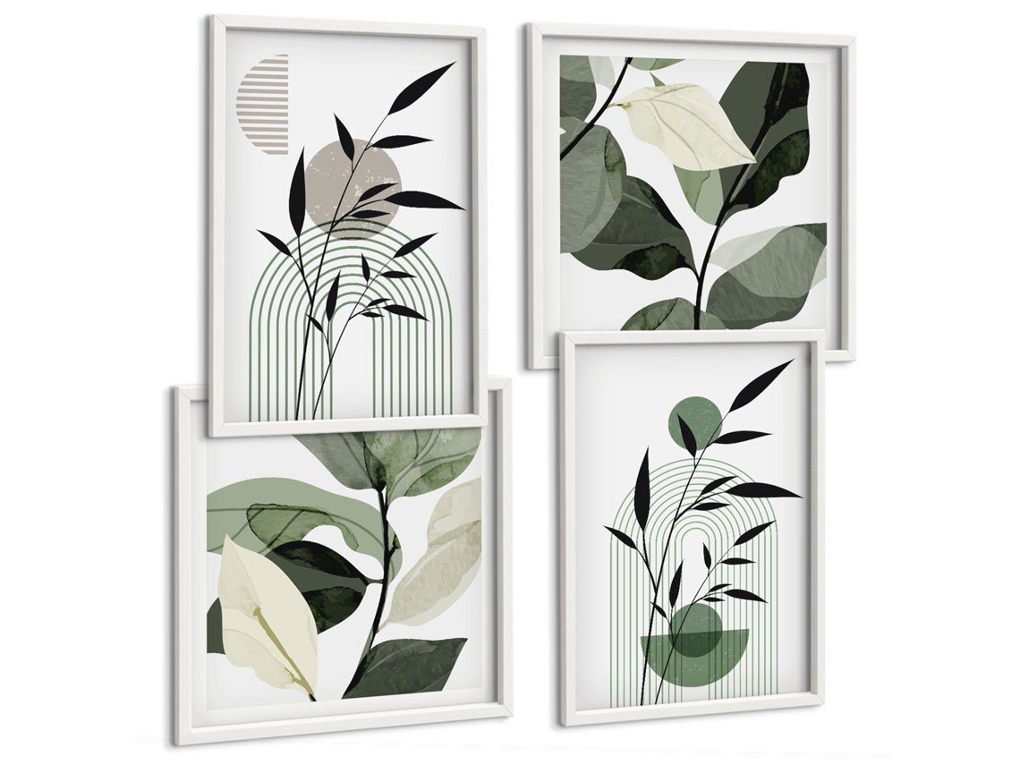 Composição De Quadros Gráficos Vegetais Estilosos Espelharte (4 Peças)