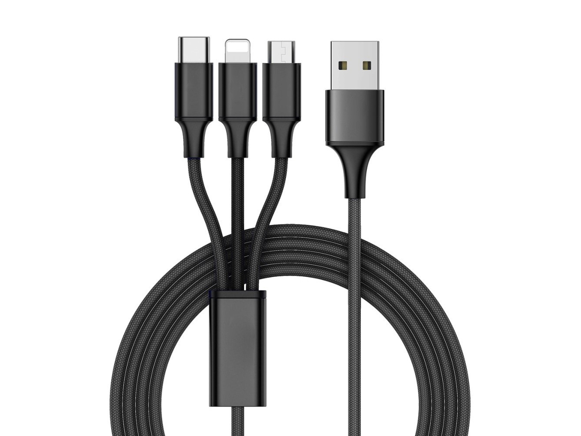 Cabo De Carregamento 3 Em 1 | Carga Rápida Tipo C, Micro Usb E Lightning 1, 2 M