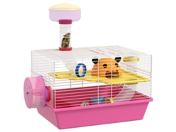 Gaiola Multicolorida de Hamster Rato roedor com Plataforma, Garrafa de Água, Roda, Casinha de Brincar, 34 X 27 X 25 Cm, Rosa Ge