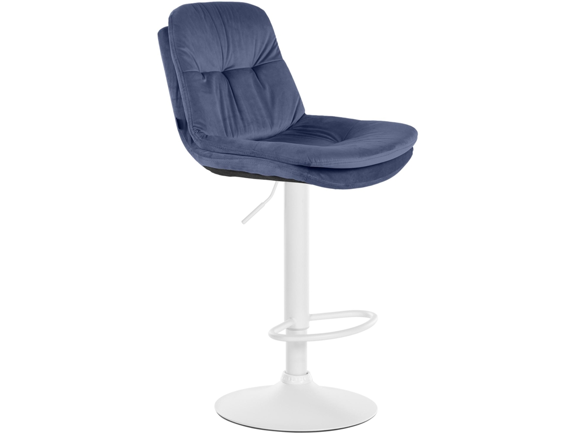 Banco De Bar Em Veludo Laurel Azul/metal Fosco Branco Clp