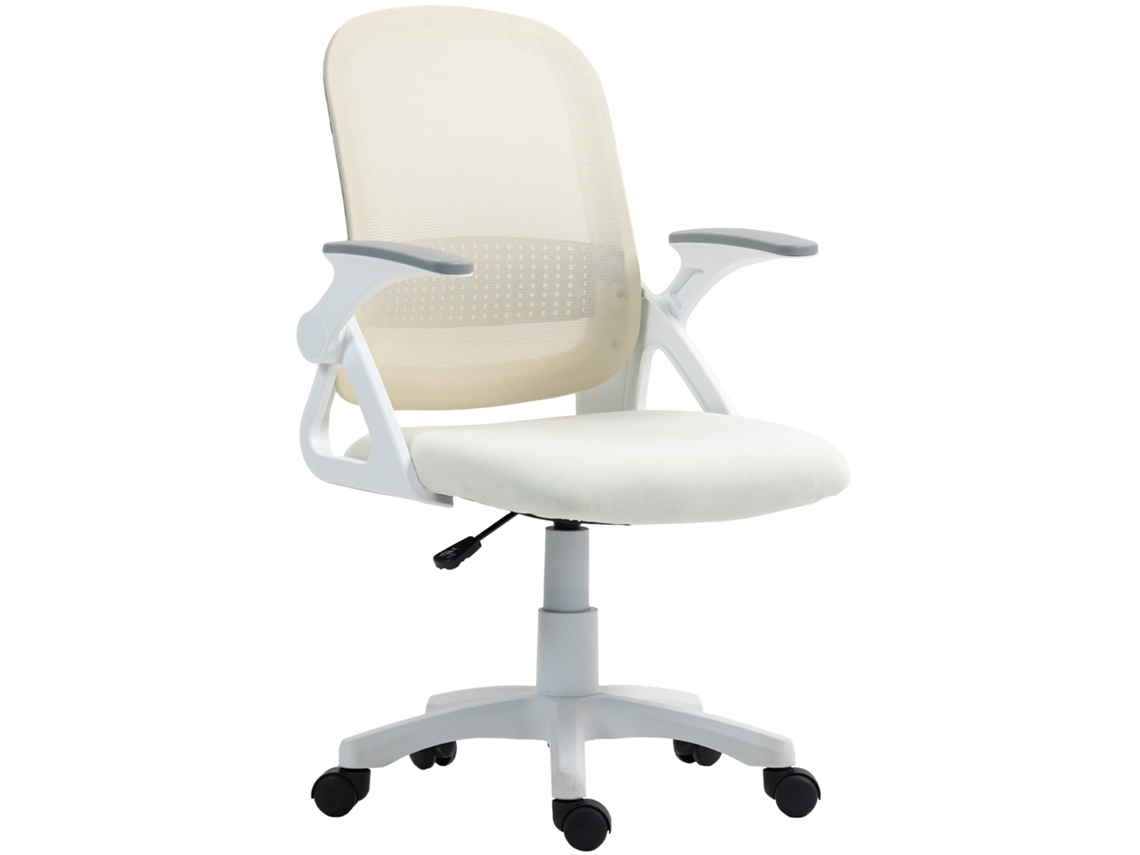Cadeira Escritório Ergonômica Em Malha Com Apoios Braço Retráteis E Altura Ajustável, Branco