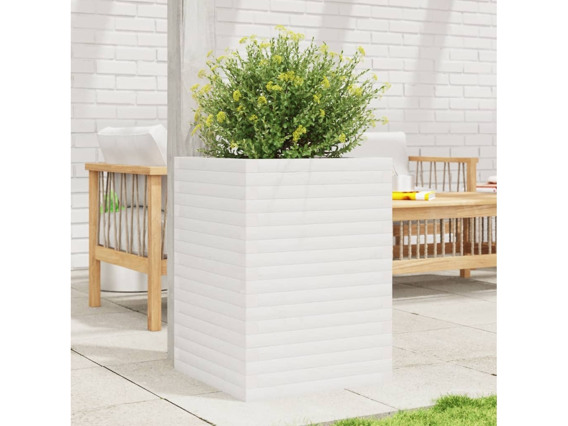 Vidaxl Vaso/floreira De Jardim 50x50x68,5 Cm Pinho Maciço Branco