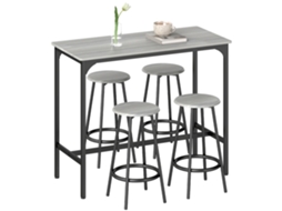 Mesa Alta com 4 bancos, Metal e Madeira, Preto