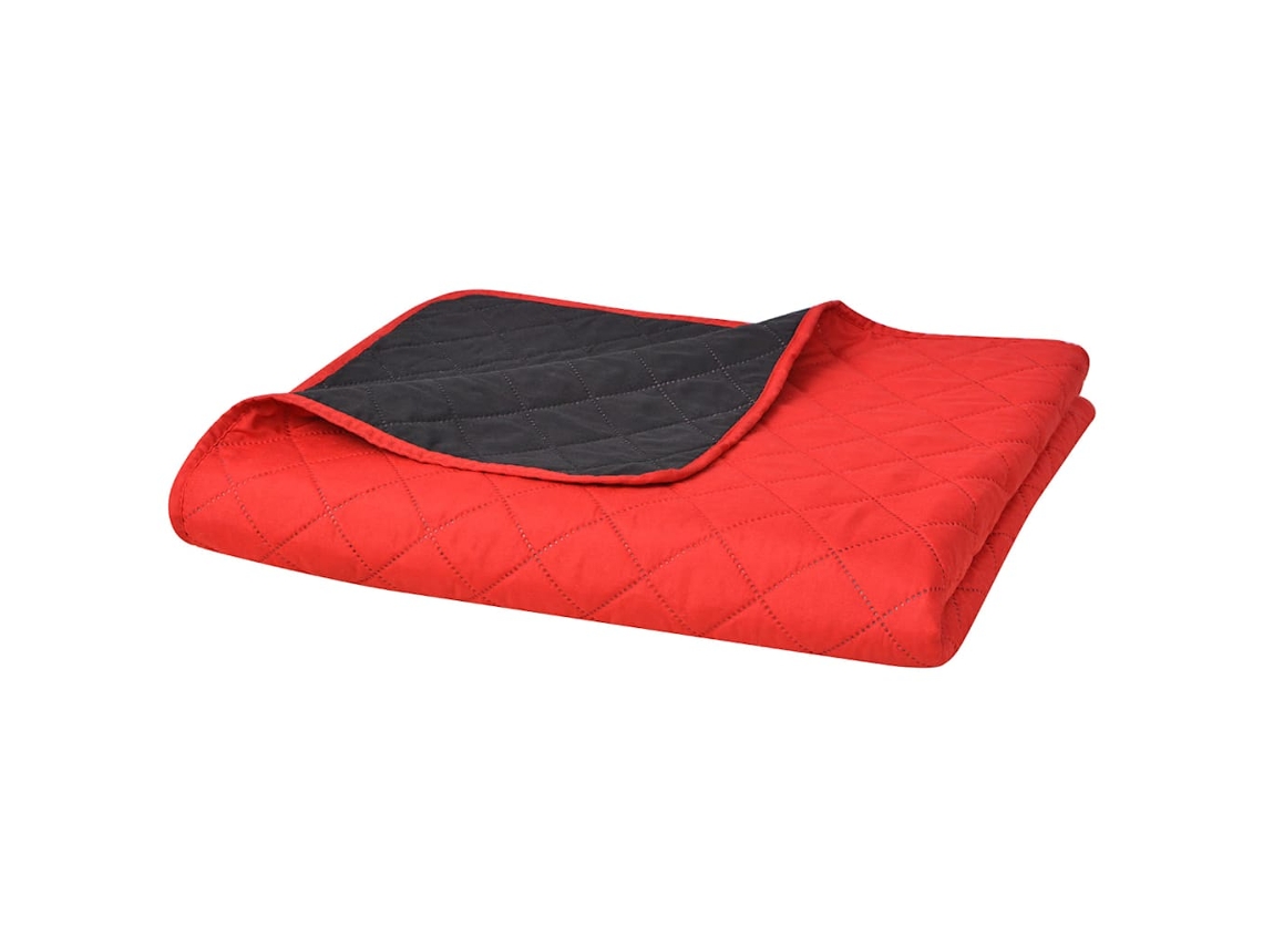 Vidaxl Colcha Dupla Face Acolchoada 170x210 Cm Vermelho E Preto