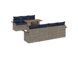 Maison Exclusive - Conjunto De Sofá De Jardim Manual 8 Pcs Cinzento E Azul Marinho