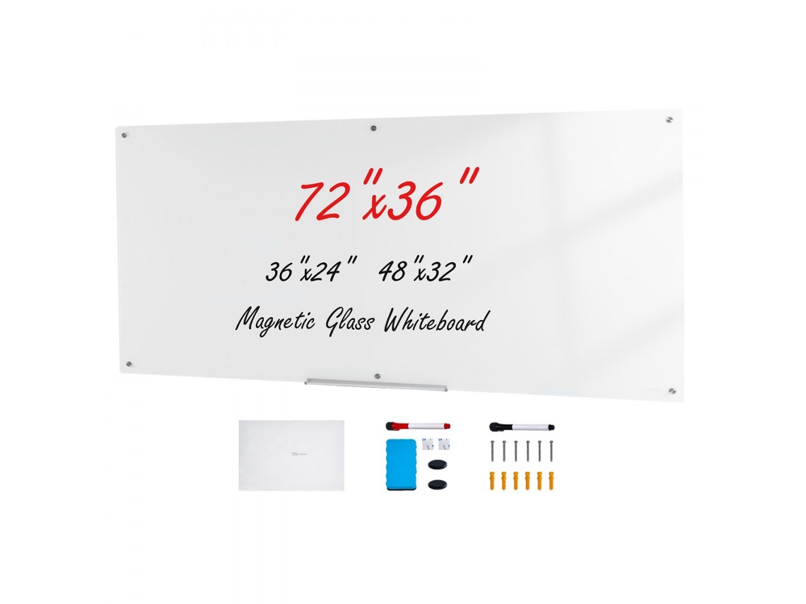 Quadro Branco Magnético Em Vidro 1829x915mm Com Acessórios E Suporte Tekmaquinas