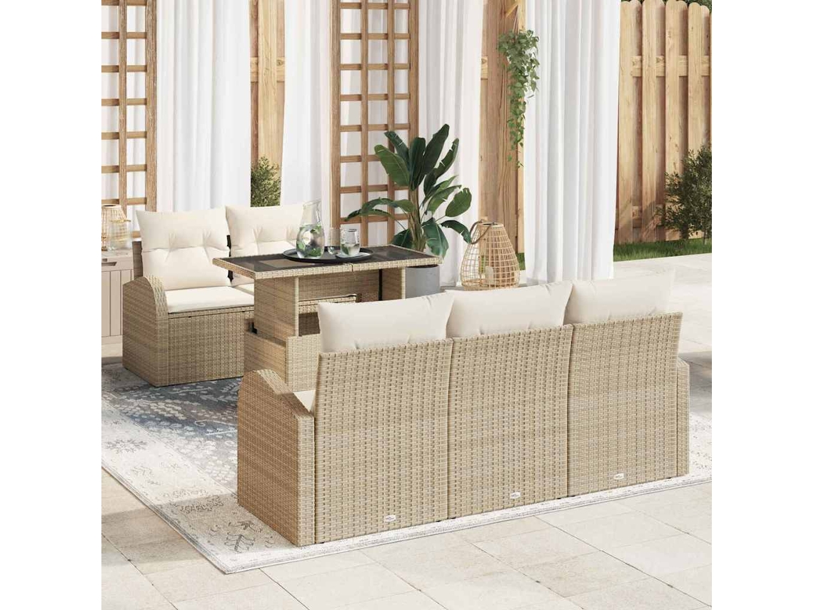 Vidaxl Conjunto De Sofá De Jardim Com Almofada 6 Pcs Bege Vime Pe