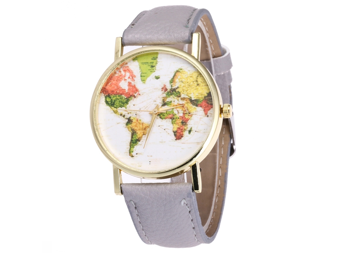 Relógio de Pulso Feminino Casual de Quartzo com Pulseira de Couro Pu Cinza Simples