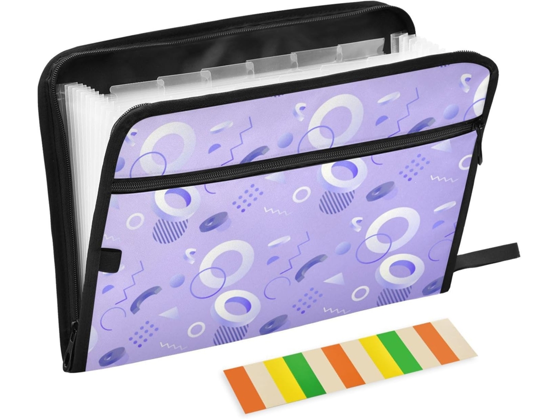 Pasta Suspensa Digital Geométrica Minimalista Roxa Com 13 Bolsos, Tamanho A4, Com Fecho De Zíper Documentos