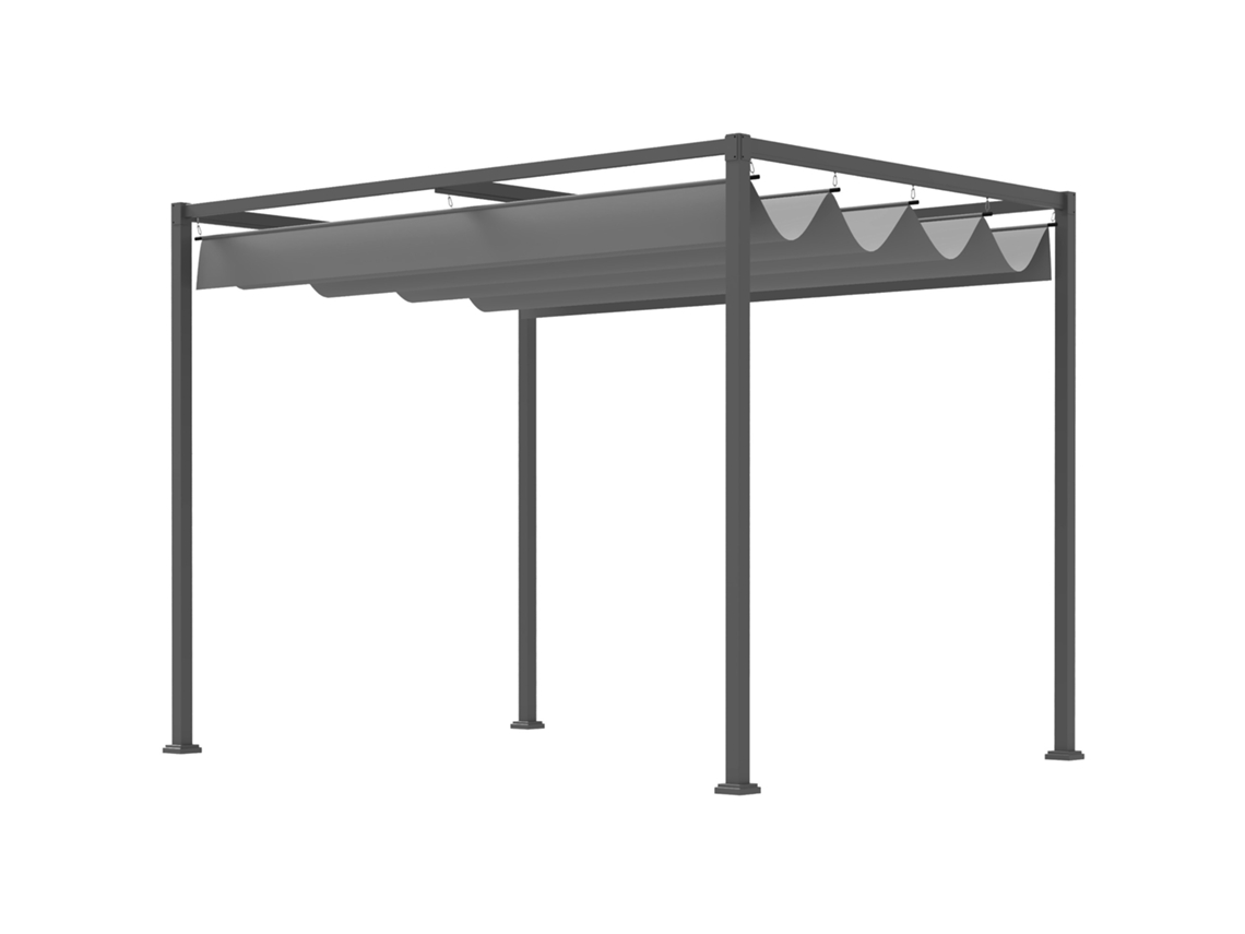 Pérgola Gazebo 3x2m Com Tejadilho Corrediço, Metal E Poliéster, Cinza E Preto.