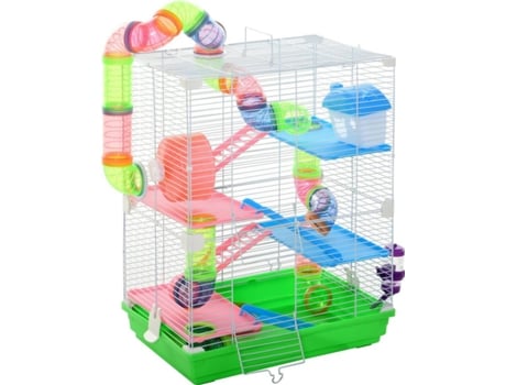 Gaiola para Hamster PAWHUT D51-214 (Verde - 46 x 30 x 58 cm - Metal, Pp e Ps)