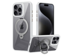 Suporte Casa Para Iphone 15 Pro Pele Sintética Magnética Branco