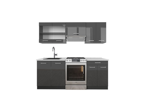 Cozinha R-Line, 200cm, PT Mármore, Antracite brilhante/antracite VICCO