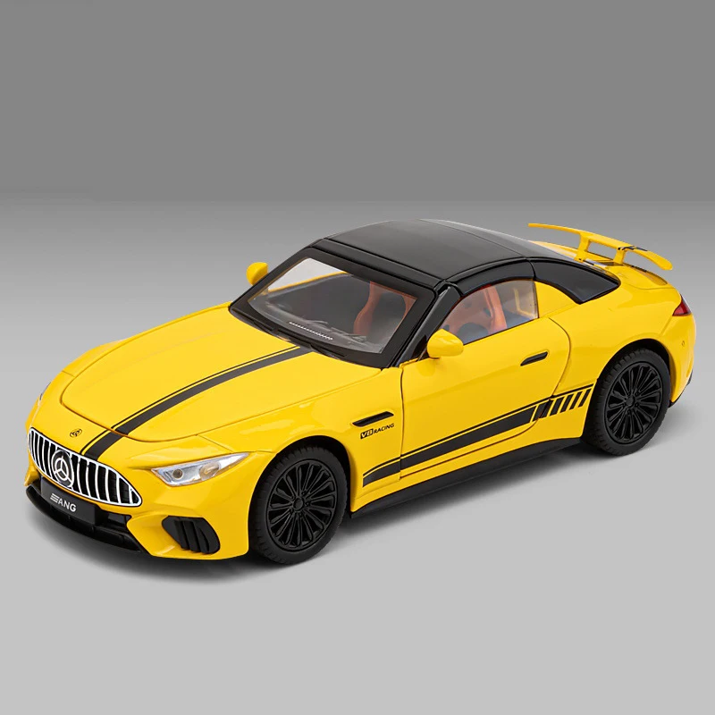 (amarelo) Miniatura Em Escala 1:22 Do Carro Esportivo Mercedes-benz Sl63, Com Efeitos De Som E Luz.
