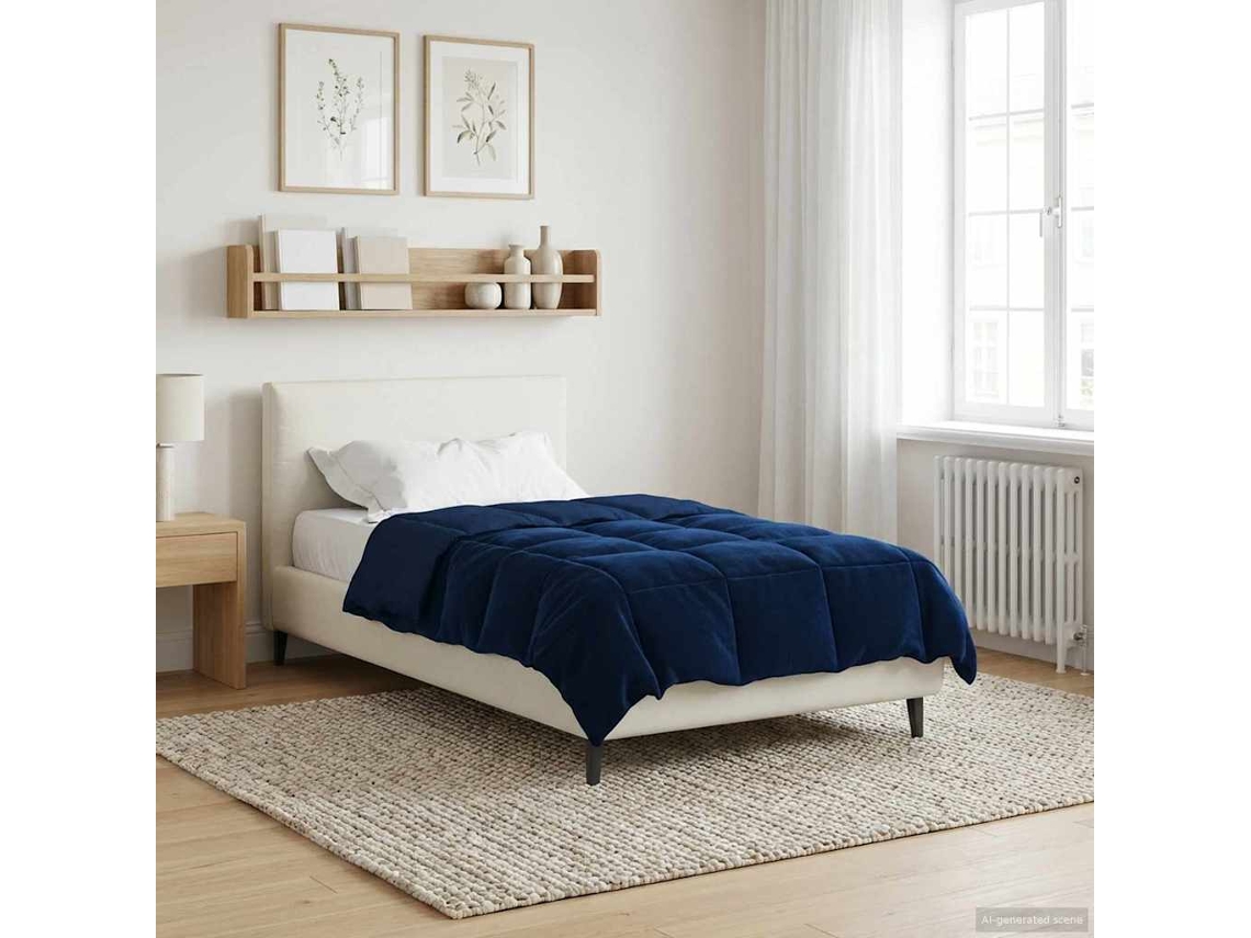 Vidaxl Edredom De Inverno 135 X 220 Cm Inverno Azul Escuro Respirável