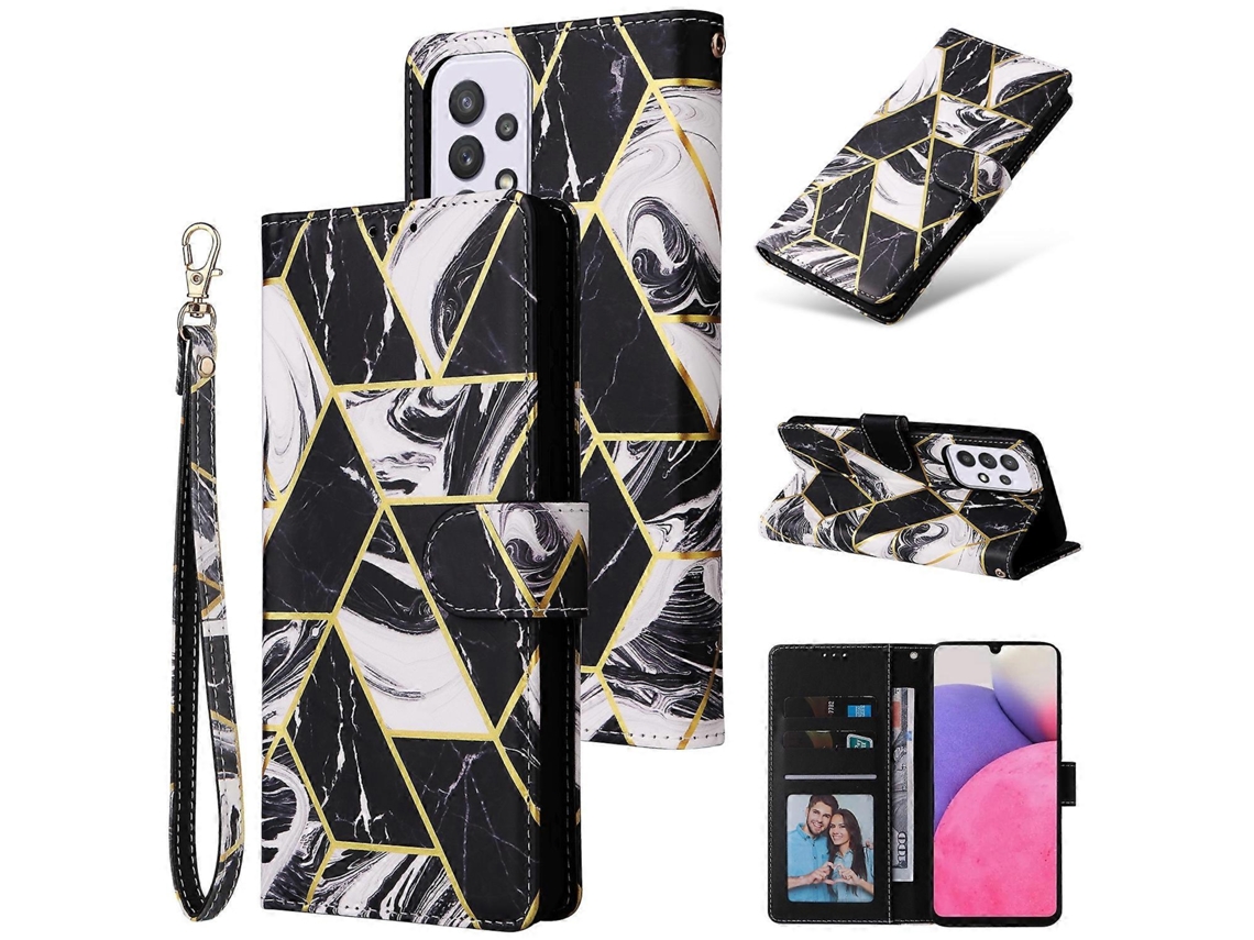 Capa De Celular Em Couro Com Costura Em Tom De Mármore Bronzeado Para Samsung Galaxy A33 5g