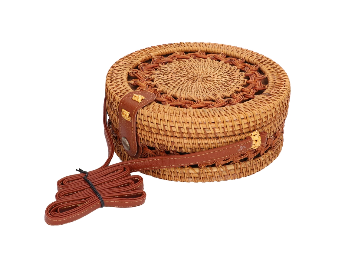 Bolsa de Rattan Feita À Mão Redonda Estilosa para Praia e Festas