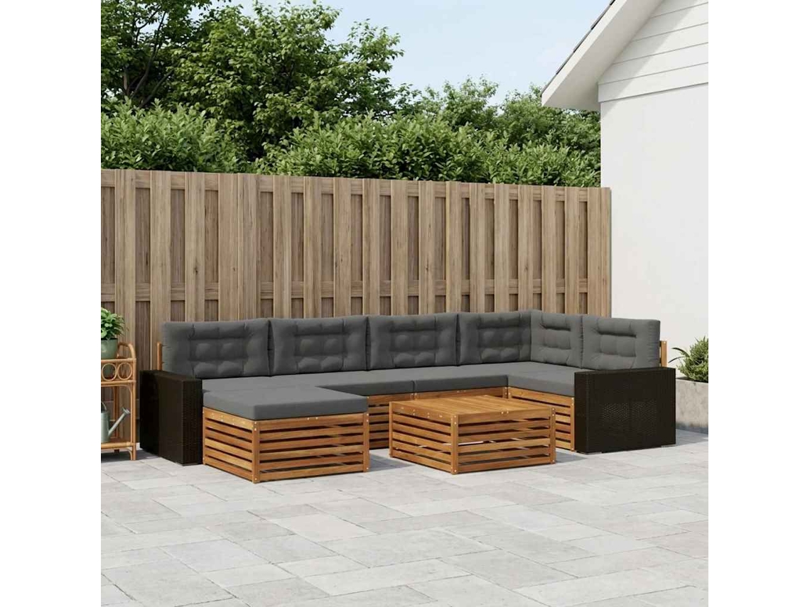 Vidaxl Conjunto De Sofás Para Exterior 7 Unid. Natural E Antracite
