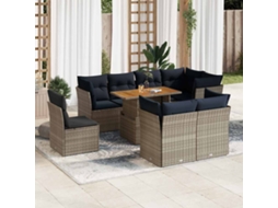 Vidaxl 9 Pcs Conjunto Sofás P/ Jardim com Almofadões Vime Pe Cinzento
