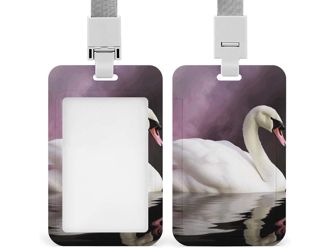 Clipe Crachá, Porta Crachá Charmoso Com Estampa De Cisne Branco E Cordão, Porta Cartão De Identificação, Porta