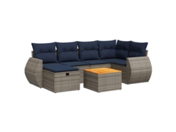 Conjunto de 7 Sofás para Jardim com Almofadões Vime Pe Cinzento MAISON EXCLUSIVE (7 pcs)