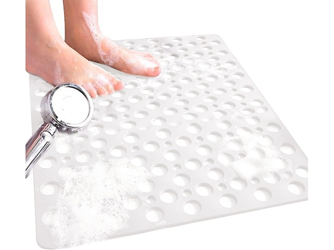 Tapete De Banho Quadrado Antiderrapante 53x53cm Lavável À Máquina Branco