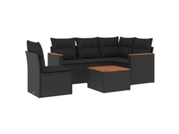 Conjunto Sofás de Jardim 6 Pcs com Almofadões Vime Pe Preto MAISON EXCLUSIVE (6 pcs)