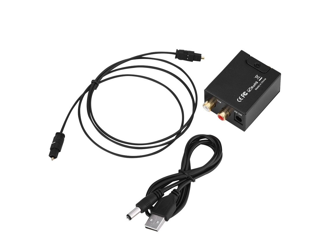 Conversor De Áudio Digital Para Analógico Decodificador Óptico Fibra Óptica E Adaptador De Energia