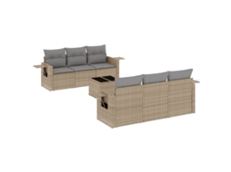 Conjunto de 7 Sofás para Jardim com Almofadões Vime Pe Bege MAISON EXCLUSIVE (7 pcs)