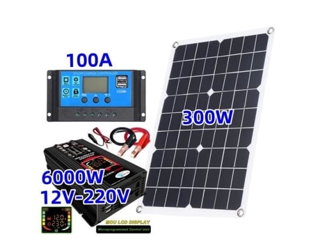 Carregador Portátil de Painel Solar com Controlador Solar 100A e Conversor 12V 220V Inversor 6000W para Carros e Automóveis MIOLOE
