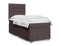 Vidaxl Cama Com Molas/colchão 90x200 Cm Tecido Castanho-escuro
