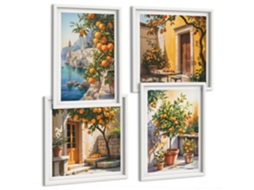 Composição De Quadros Paisagens Florestais Sol Água Espelharte (4 Peças)