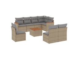 Conjunto de 9 Sofás para Jardim com Almofadões Vime Pe Bege MAISON EXCLUSIVE (90x200 cm)