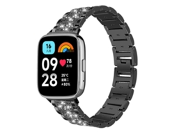 Bracelete para Redmi Watch 3 Active / Lite XIAOMOYU em aço inoxidável com joias de diamante preta (20mm)