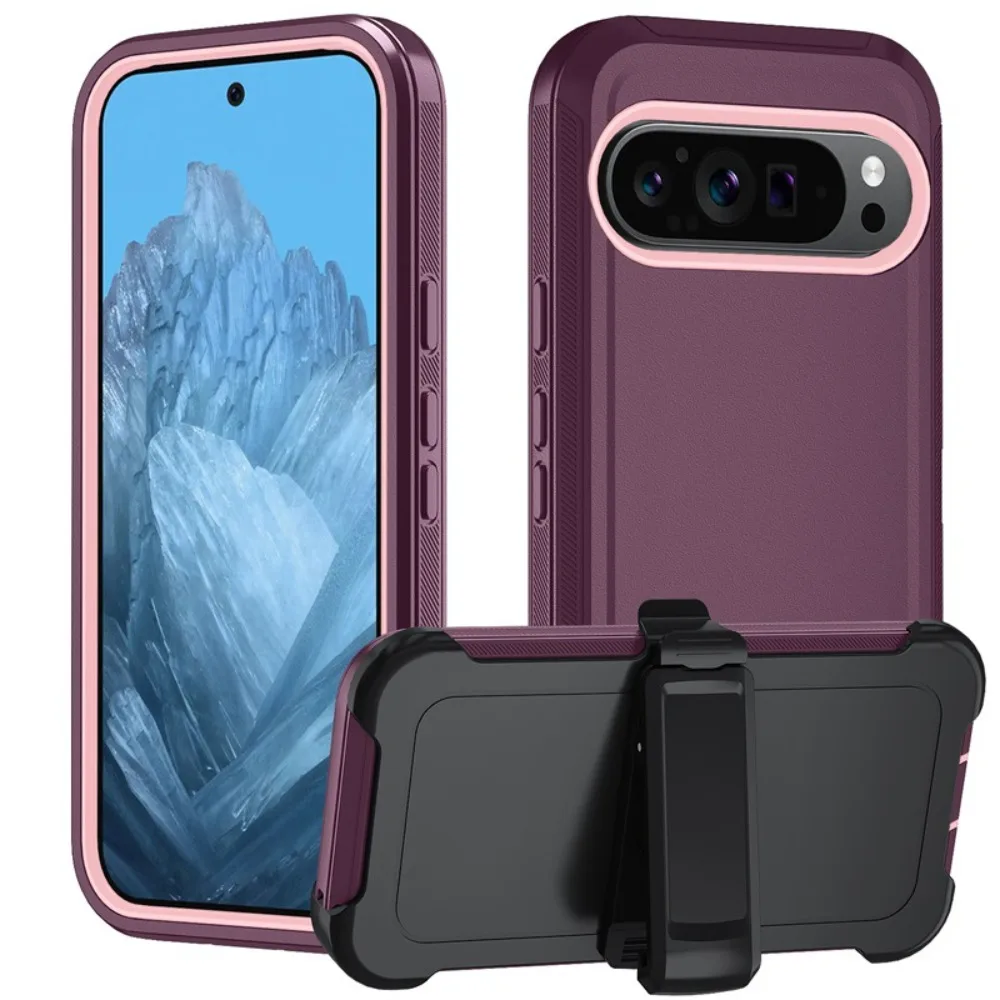 (rosa, Google Pixel 9 Pro Xl) Capa Protetora Resistente E À Prova De Choque, Material Híbrido De Três Camadas Tpupc, Com Clipe Para Cinto.