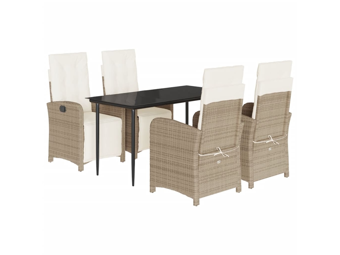 Conjunto de 5 Jantar para Jardim com Almofadões Vime Pe Bege MAISON EXCLUSIVE